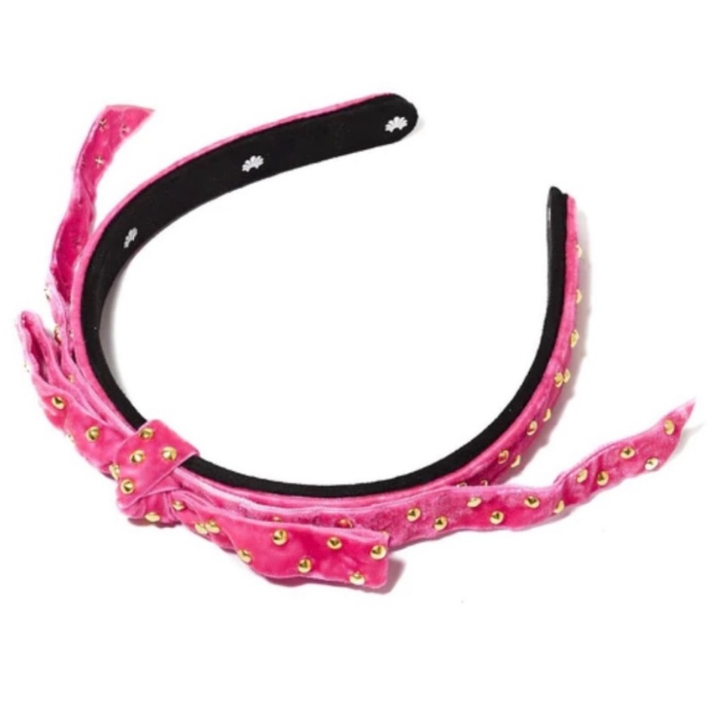 Lele Sadoughi Pink Velvet Bardot Embellished Headband